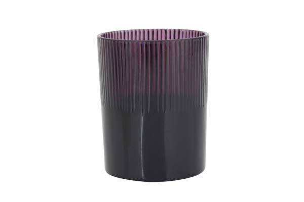Rillet fyrfadsstage, lilla - 12 cm.